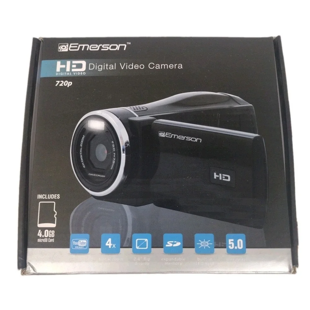 Emerson EVC720 HD 720p Digital Camcorder Tested Working W/Box and Manual